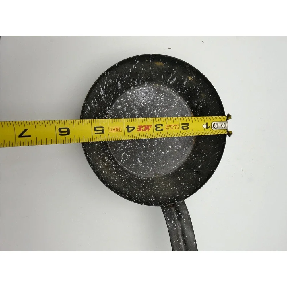 Vintage Black Speckled Enamelware Frying Pan Skillet Primitive Farmhouse Decor
